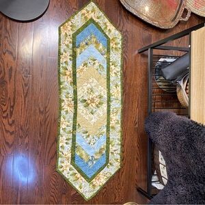 Handmade Table Runner Diamond Point Quilted Floral Geometric Table Runner 46”x16